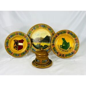 Vintage Josef Feldinger Germany Hand Painted Wood Plates Sugar Bowl Lid